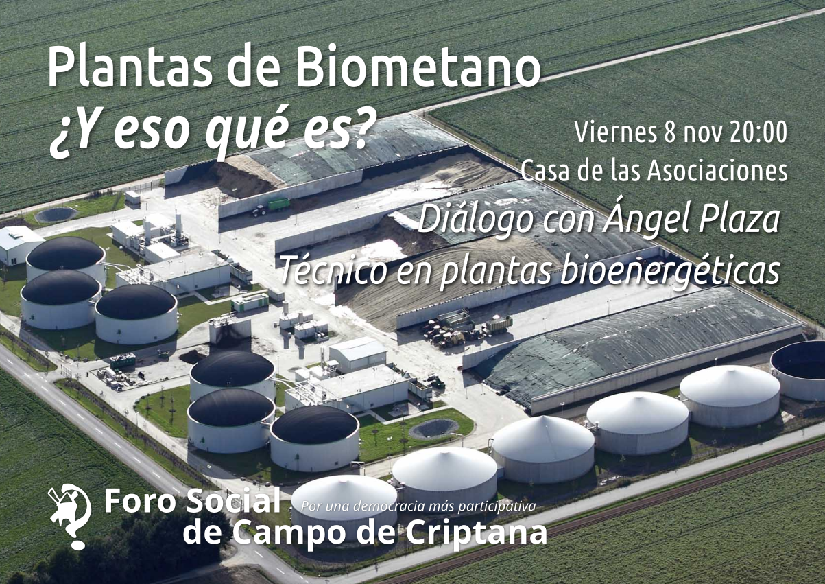 Cartel de la primera charla informativa sobre las plantas de biometano